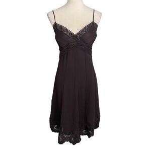 Antonio Melani Babydoll Brown Lace Embroidered Trim Elegant Dress Women Size 14